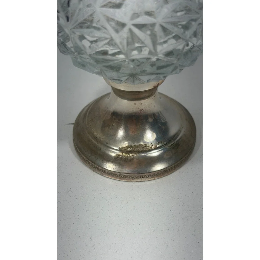 Vintage F. Lii Beccaro Cut Glass Crystal Decanter Silver Tone Pitcher Jug